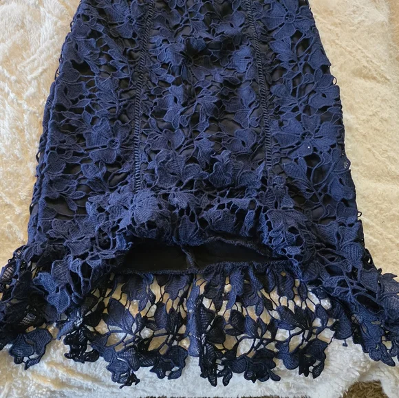 NWT Morning Mist Beautiful dark blue navy overlay lace dress women's size 10. - Picture 6 of 13